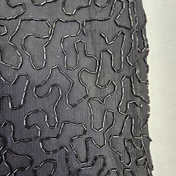 VTG Laurence Kazar Beaded Silk Formal Dress L Embellished Sequin MOB 80s Black - Picture 13 of 16